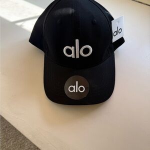ALO Yoga Black Baseball Cap with White Logo